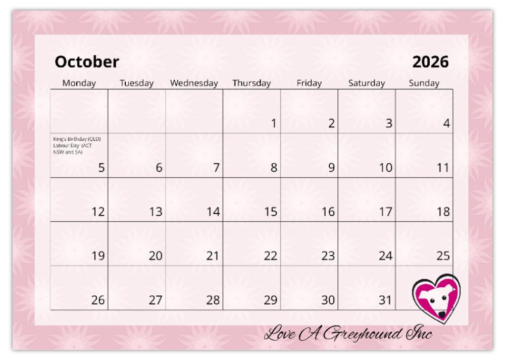 2026 Love A Greyhound A4 Double Wall Photo Calendar