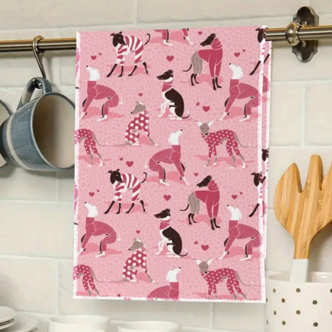 Pink Greyhound Tea Towel