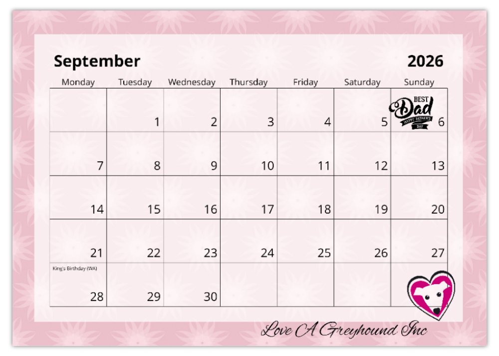 2026 Love A Greyhound A4 Double Wall Photo Calendar